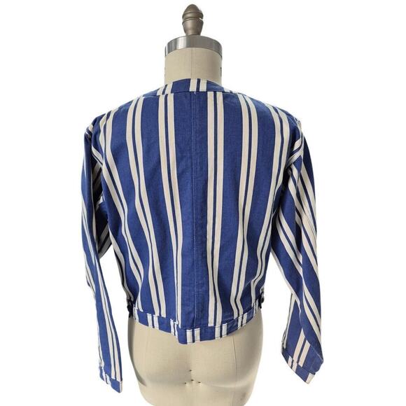 Vtg 80s 90s Retro Blue White Striped Denim Jacket Sz M Brass Button Down - Picture 4 of 4